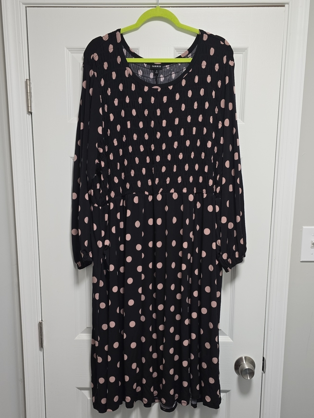 torrid Black Dress with Blush Polka Dots and Smocked Bodice